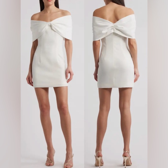 NWOT Sonya Moda Belluno Bow Off the Shoulder white mini dress sz S - Picture 1 of 6